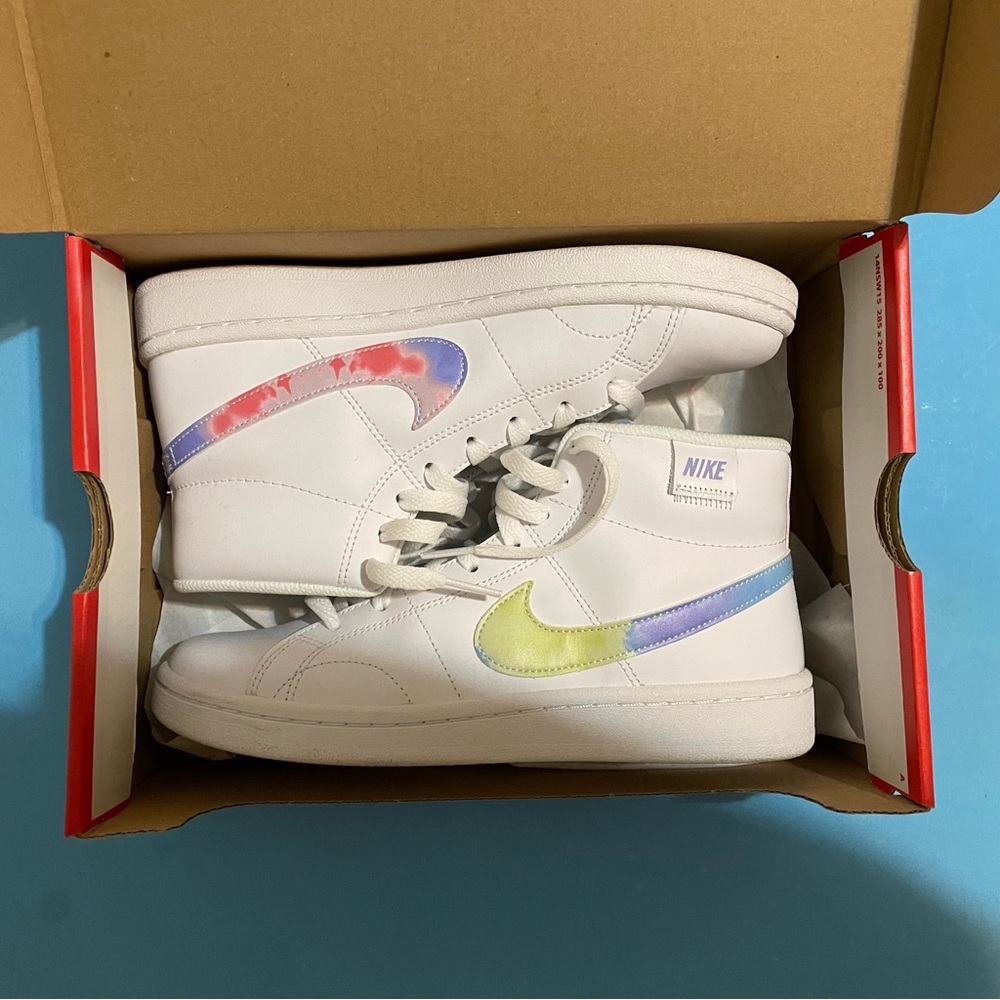 White/Tie-Dye High Top Nike